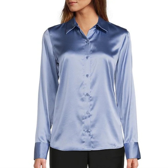 Antonio Melani Yana Button Front Point Collar  Stretch Silk Charmeuse Blouse - Picture 1 of 8